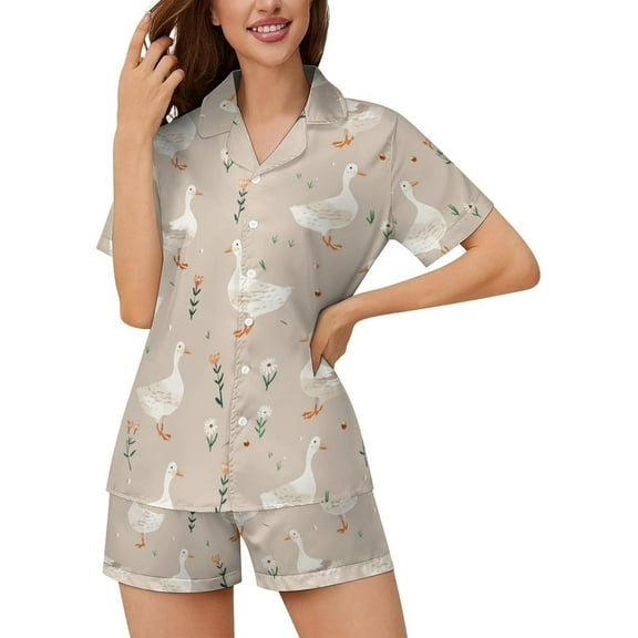 HPINK-T Women Pajamas Sets Short Sleeve Sleepwear, Soft Satin Button Down Lounge Wear Set 2 Piece Pjs Shorts Set XS-2XL