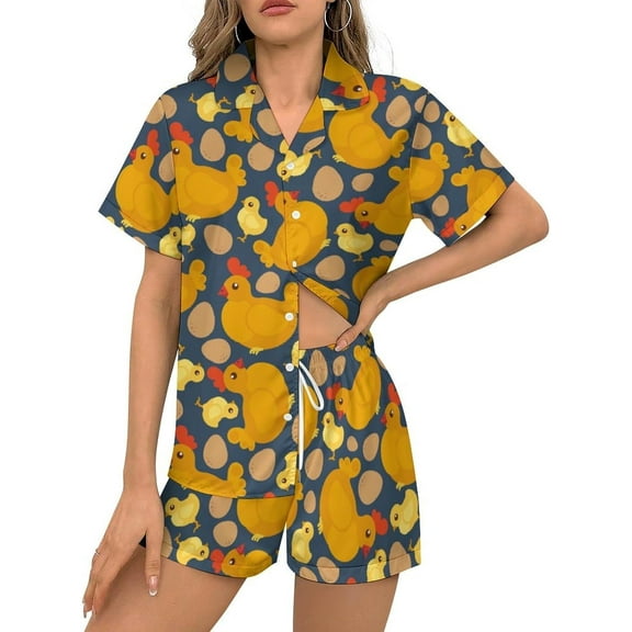 HPINK-T Women Pajamas Sets Short Sleeve Sleepwear, Soft Satin Button Down Lounge Wear Set 2 Piece Pjs Shorts Set XS-2XL