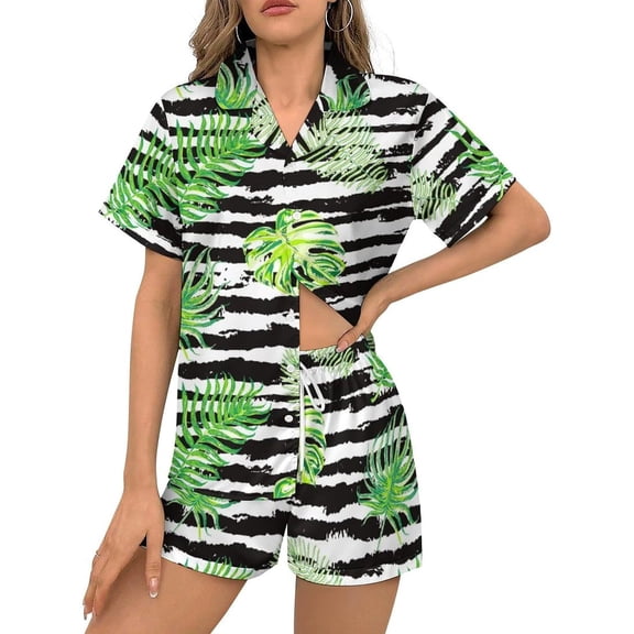 HPINK-T Women Pajamas Sets Short Sleeve Sleepwear, Soft Satin Button Down Lounge Wear Set 2 Piece Pjs Shorts Set XS-2XL