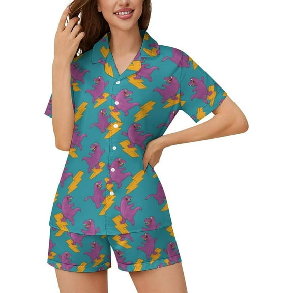 HPINK-T Women Pajamas Sets Short Sleeve Sleepwear, Soft Satin Button Down Lounge Wear Set 2 Piece Pjs Shorts Set XS-2XL