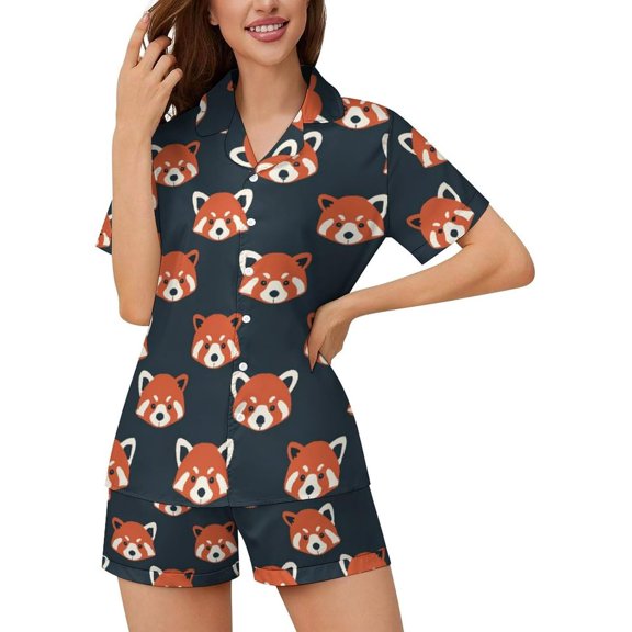 HPINK-T Women Pajamas Sets Short Sleeve Sleepwear, Soft Satin Button Down Lounge Wear Set 2 Piece Pjs Shorts Set