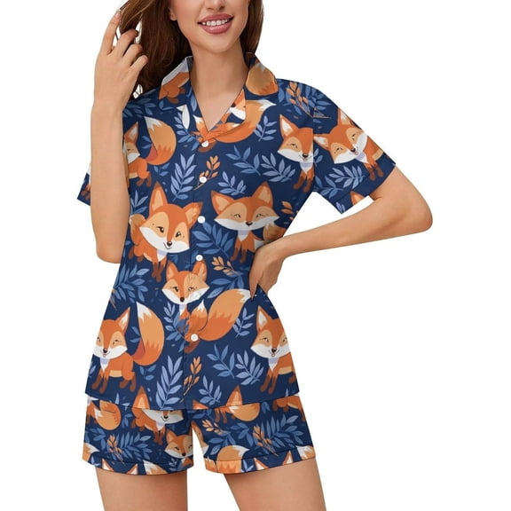 HPINK-T Women Pajamas Sets Short Sleeve Sleepwear, Soft Satin Button Down Lounge Wear Set 2 Piece Pjs Shorts Set