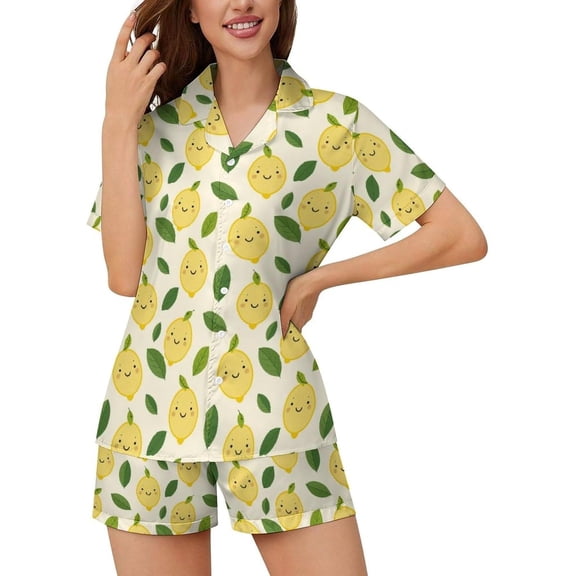 HPINK-T Women Pajamas Sets Short Sleeve Sleepwear, Soft Satin Button Down Lounge Wear Set 2 Piece Pjs Shorts Set