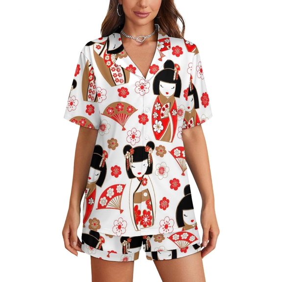 HPINK-T Women Pajamas Shorts Sets Wild West Rodeo Cowboys PJs 2 Piece Button Down Shirt Lounge Pants Set