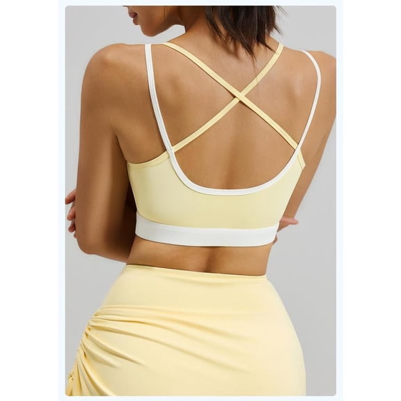 HPINK-T Women'S Sports Bra with Color Block Cross Design - High Support Shock-Absorbing Push-Up Design, Non-Removable Padded Back for Yoga, Cycling, Gym, Running