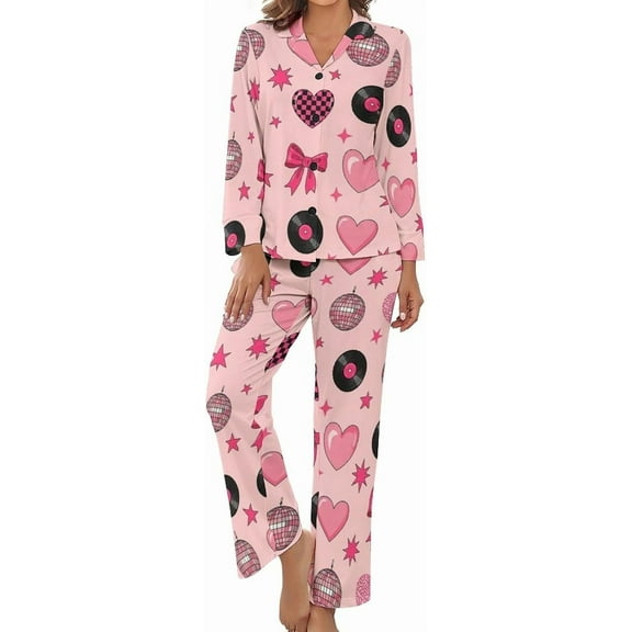 HPINK-T Women's Pajama Sets Leopard Floral Pattern Long Sleeve Lounge Sets Pjs Sleepwear with Pockets