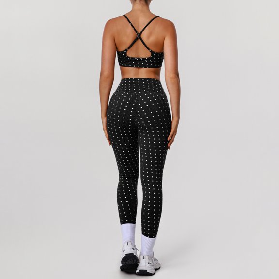 HPINK-T Women's Polka Dots Workout Set 2 Piece Color Block Yoga Outfit Bra Tank High Waisted Leggings