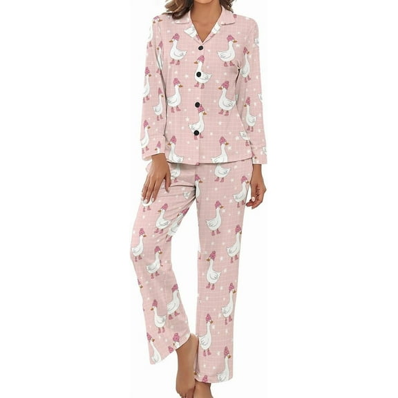 HPINK-T Womens Pajamas Set Cute Cowgirl Silly Goose Soft Long Sleeve Sleepwear Button Down Nightwear Pj Lounge Sets