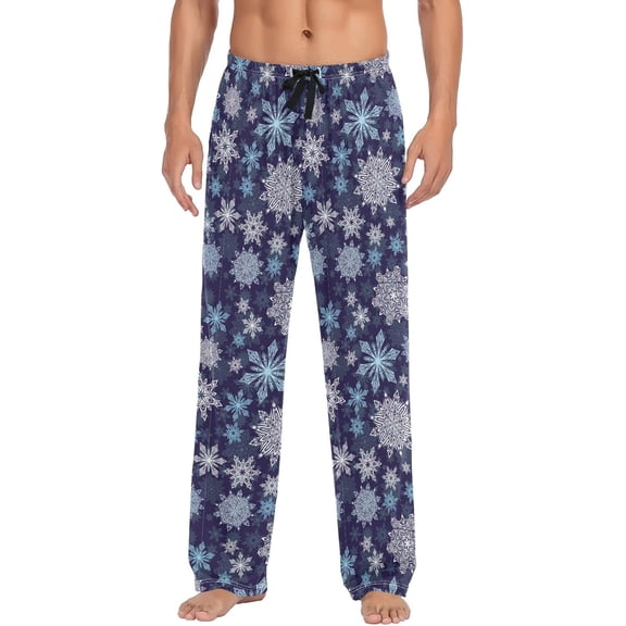 HPINK-T Xmas Snowflake Pajama Pants Mens Lounge Pants Lightweight Men Pajama Bottoms with Drawstring Pockets