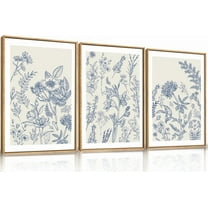 HPINUB Large Boho Wildflowers Canvas Framed Wall Art Set,Minimalist Vintage Flower Wall Decor,Beige Floral Botanical Artwork for Living Room Bedroom,Dining Room,Office -16"x24"x3