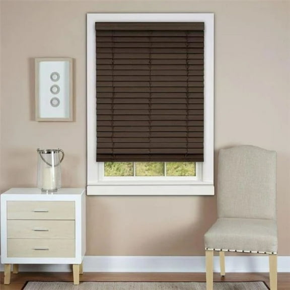 HPJNB Cordless Room Darkening Plantation Blind - 27 Inch Width 64 Inch Length 2" Vinyl Slat Size - Mahogany - GII Madera Falsa Faux Wood Light Filtering Horizontal Windows Blinds b