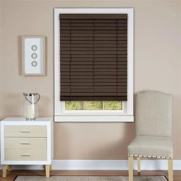 HPJNB Cordless Room Darkening Plantation Blind - 36 Inch Width 64 Inch Length 2" Vinyl Slat Size - Mahogany - GII Madera Falsa Faux Wood Light Filtering Horizontal Windows Blinds b