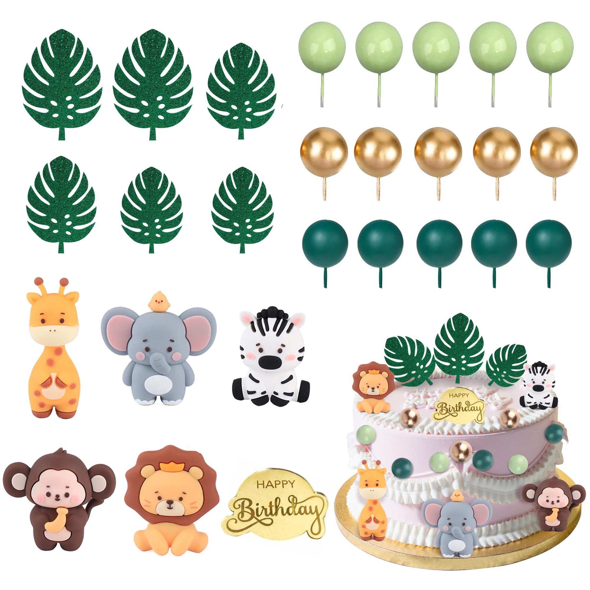 56 Pcs Safari Animal Cake Topper Set - Jungle Party Decor With Mini Hats, Animals, Pom Poms & Gift Boxes 5 thumbnail image