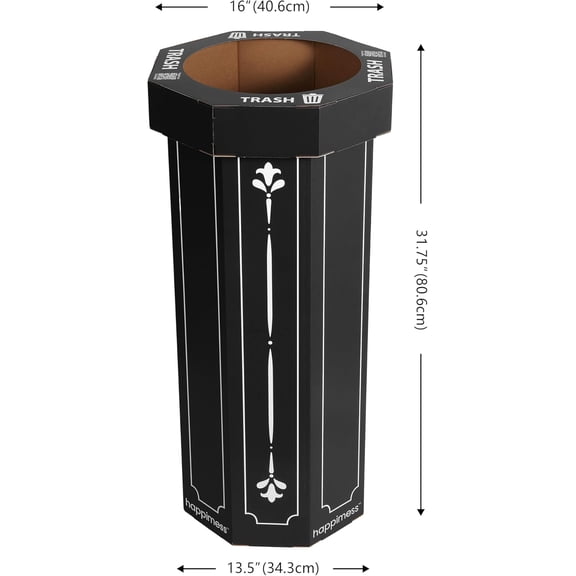 HPM1301A-SET2 Fleur 25-Gallon Traditional Classic Disposable Corrugated Cardboard Event Trash Can and Recycling Bin for Home, Kitchen, Laundry Room, Bathroom, Bridal Black (Set of 2)