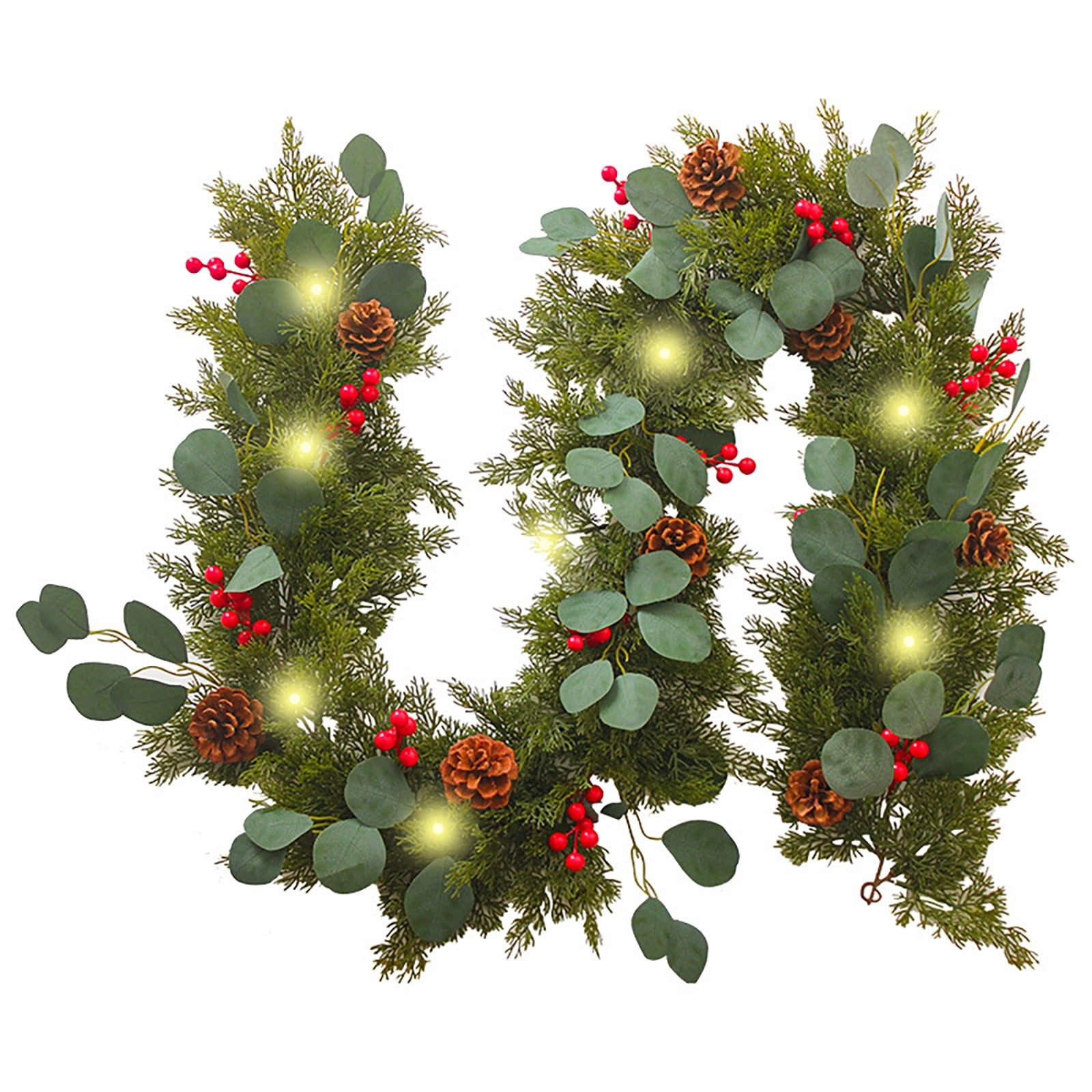 HPMRCR Pre-lit Artificial Christmas Garland with Pine Cones and Red ...