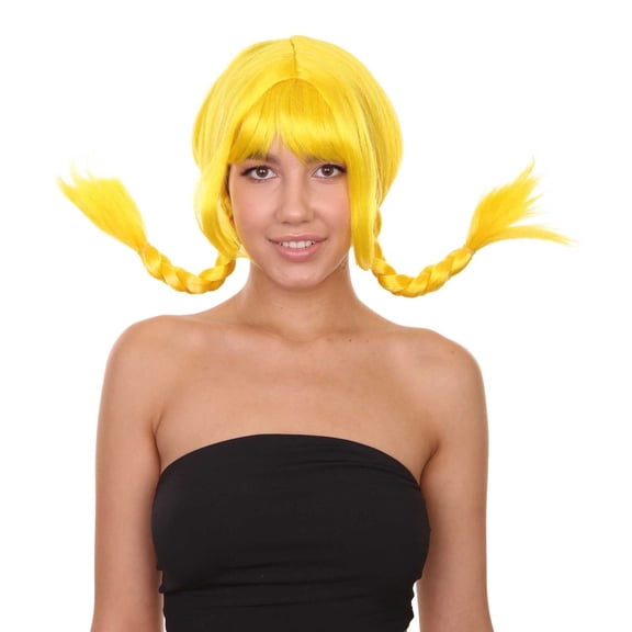 HPO Adult Bavarian Lady/Women Double Braided Wig, Yellow Color Wig, Synthetic Fiber
