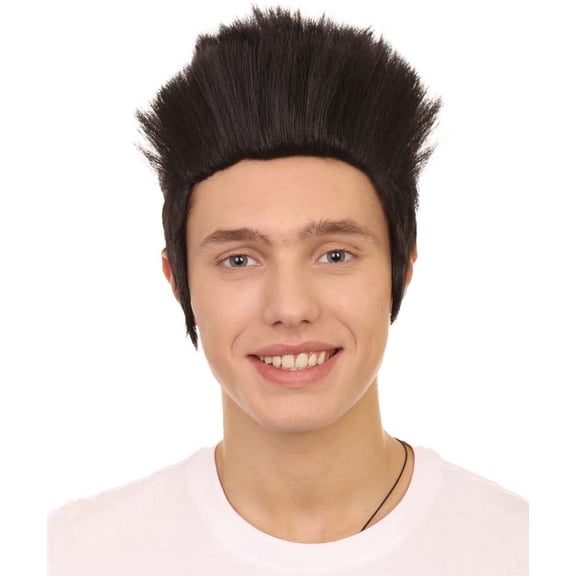 HPO Adult Black Spiky Costume Wig, Short Synthetic Mohawk Style Hair for Halloween Cosplay Party