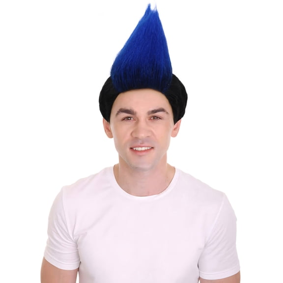 HPO Adult Blue Mohawk Costume Wig with Black Sides, Synthetic Hair for Halloween Cosplay Party Style