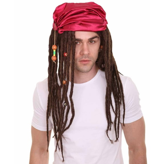 HPO Adult Men’s Buccaneer Braided Wig – Long Brown Pirate Costume Hair for Halloween & Cosplay