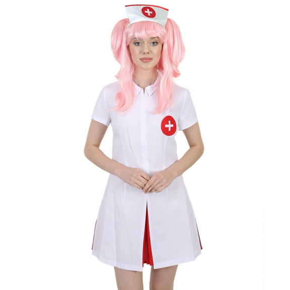 HPO Adult Elegant Moments Sexy Women's Nurse Uniform, Fancy Roleplay Halloween Costume, White & Red, Small