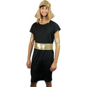 HPO Adult King Tut Costume, Mens Ancient Egyptian Pharaoh, Fashion King of Egypt Halloween Costume & Headpiece, 4PC Set, Black and Gold