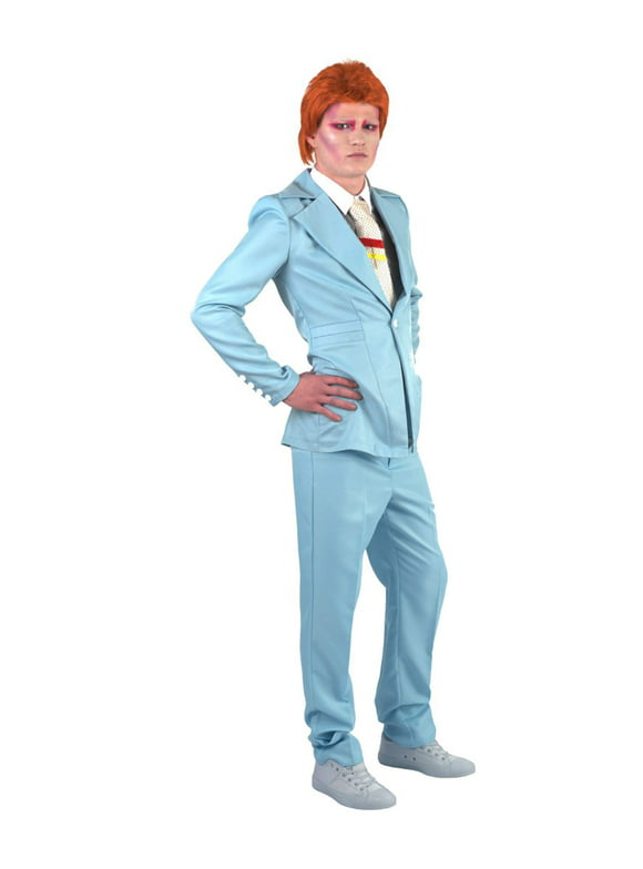 HPO Adult Men's 70's Legendary Rockstar British Singer Pop Star Cosplay Costume, Sky Blue Color Halloween Party Classic Fashion Suit, Large