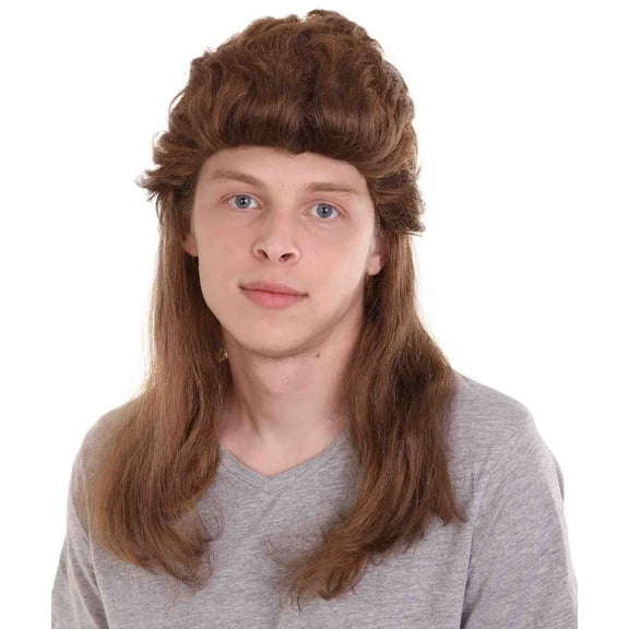 HPO Adult Men's 80's Mullet Wig | Honey Brown Retro Wig | Premium Breathable Capless Cap