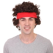 HPO Adult Men s 80s Tennis Player Brown Wig, Premium Breathable Capless Cap, Best for Halloween