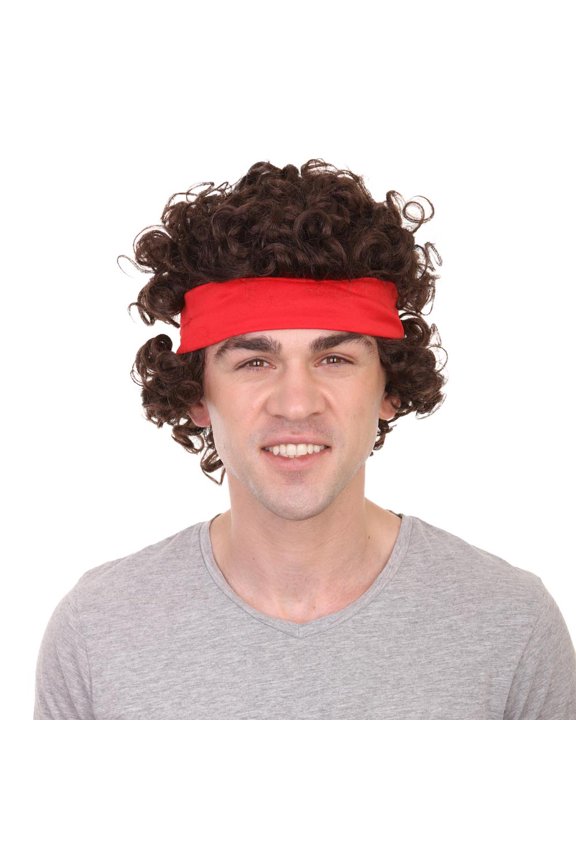 Adult Men’s 80's Tennis Player Brown Wig, Premium Breathable Capless Cap, Best for Halloween