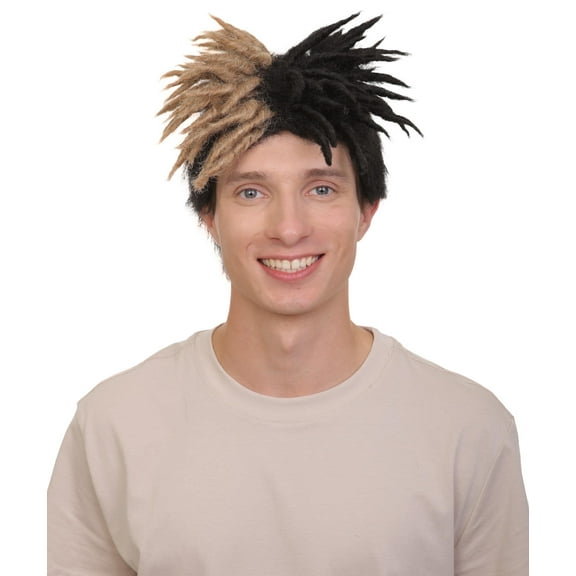 HPO Adult Mens American Rapper Half-colored Black and Blonde Dreadlock Updo Wig, Non-flammable Synthetic Fiber Wig