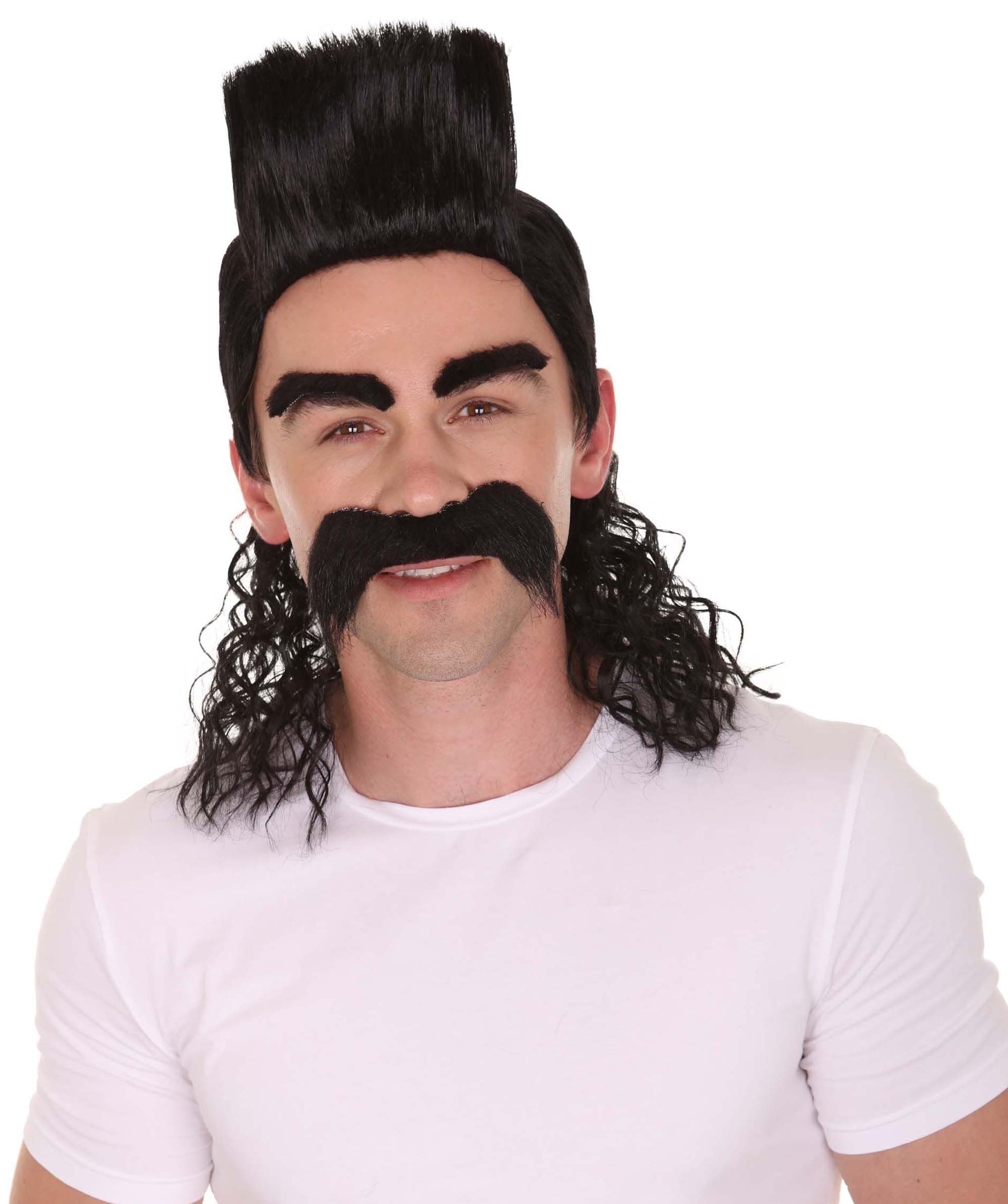 HPO Adult Men's Animated Movie Supervillain Long Wig with Eyebrows & Mustache| Best for Halloween