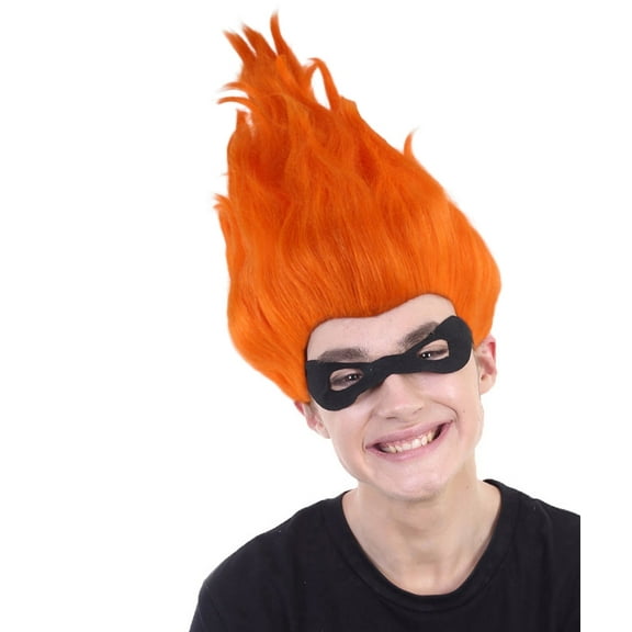 HPO Adult Men's Animated Movie Supervillain Troll Orange Color Wig, Premium Breathable Capless Cap