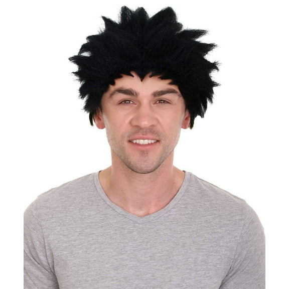 HPO Adult Men's Anime Spiky Black Wig, Best for Halloween, Fire-Retardant Halloween Wig