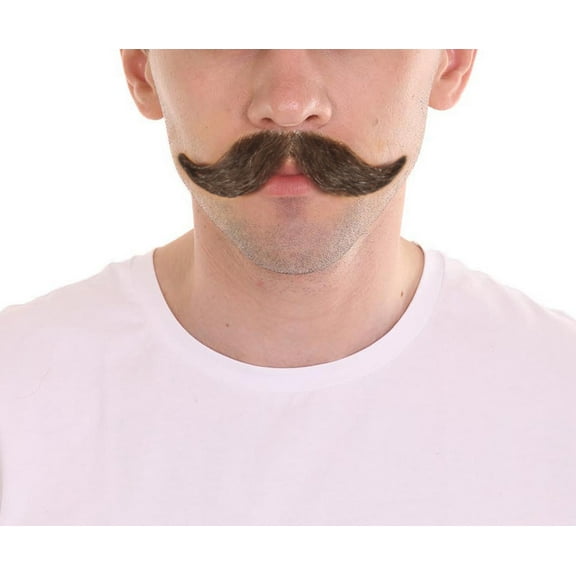 HPO Fake Handlebar Mustache for Men – Curly Stick-On Costume Moustache for Halloween & Cosplay