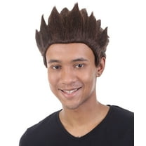 HPO Adult Men's Brown Spiked Animated Wig, Best for Halloween, Flame-Retardant Synthetic Fiber