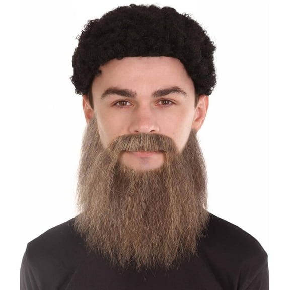 HPO Adult Men's Brown Fake Beard & Mustache Set – Long Flame-Retardant Synthetic Facial Hair for Costumes