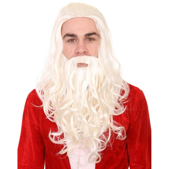 HPO Santa Beard and Wig  for Adult Men - White Color Christmas Costume Accessory
