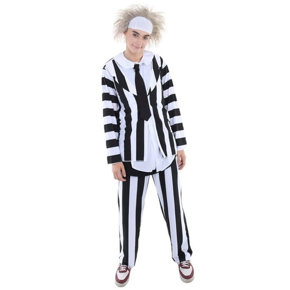 HPO Adult Men's Costume for Cosplay Horror Movie Ghost Flame-retardant Synthetic Fabric Black and White