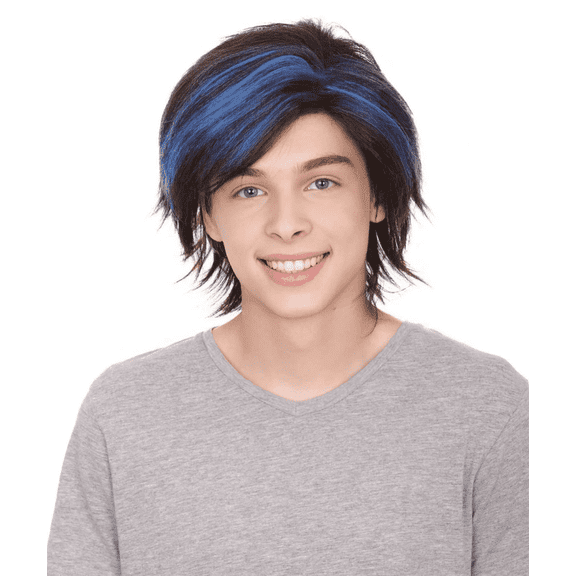 HPO Adult Men's Crime Wig | Blue Black Cosplay Halloween Wig | Premium Breathable Capless Cap