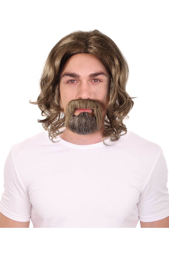Adult Men's Dark Brown The Dude Big Lebowski Wig & Beard Kit,, Synthetic Soft Fibers,