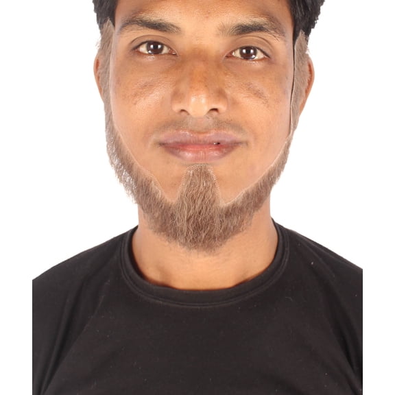 HPO Adult Men's Fake Beard – Short Brown Synthetic Hair Fake Beard for Halloween, Cosplay & Theater