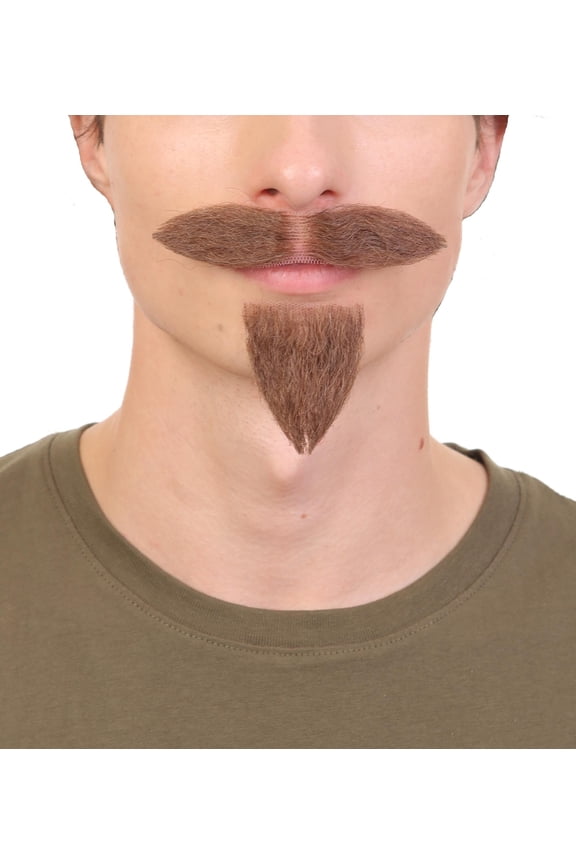 Adult Men's Fake Human Hair French Emperor Holiday Doc Mustache Goatee Brown