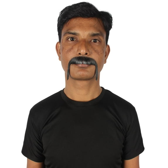 HPO Adult Men's Fake Human Hair Handlebar Western Mustache | Black