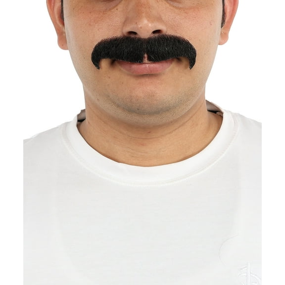 HPO Adult Men's Fake Human Hair Musician Mustache, Black Color Facial Hair