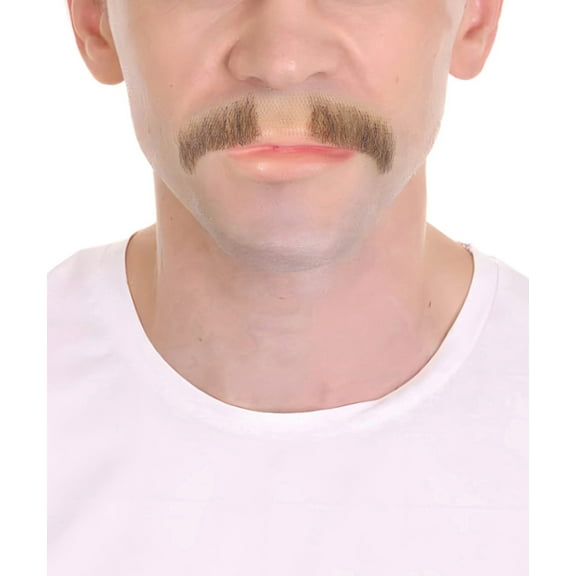 HPO Adult Men's Fake Human Hair Suave PornStache Mustache | Novelty False Facial Hair | Light Brown Color | Costume Accessory