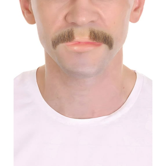 HPO Adult Men's Fake Human Hair Suave PornStache Mustache | Novelty False Facial Hair | Light Brown Color | Costume Accessory