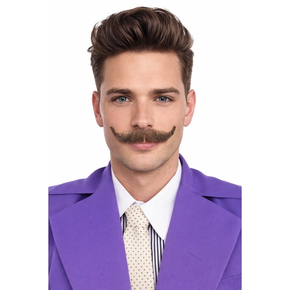 HPO Adult Men's Fake Human Hair Virtual Salesman Mustache | Brown Color Synthetic Fiber