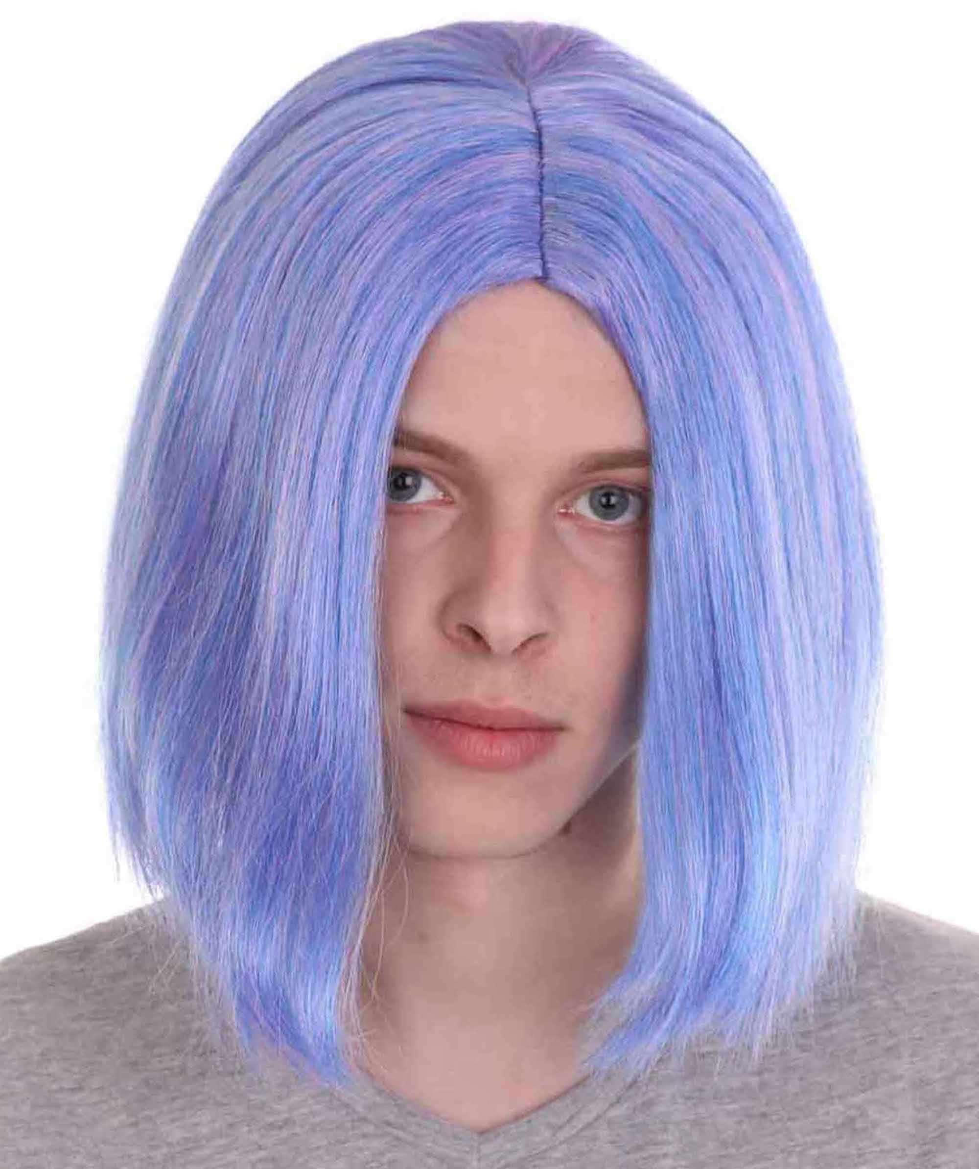 HPO Adult Men’s Fancy Animation Wig, Purple Flame-retardant Synthetic Fiber