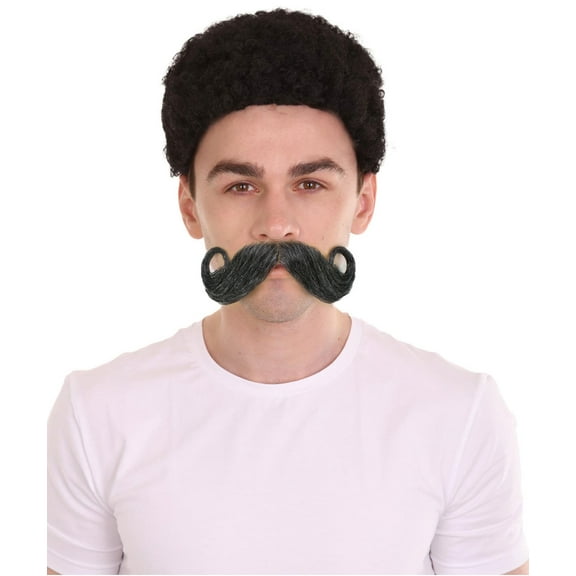 HPO Adult Mens Gray Fake Mustache Synthetic Fiber Facial Hair for Cosplay & Halloween Outfits