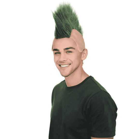 HPO Adult 80's Wig Rocker Style Men's Mohawk Wig – Spiked Synthetic Hair for Halloween, Cosplay - Green